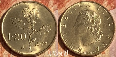 Италия 20 лир 1972 года, KM# 97, 289r-020