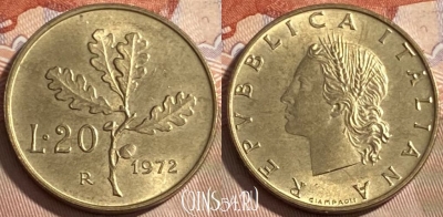 Италия 20 лир 1972 года, KM# 97, 497р-104 ♛