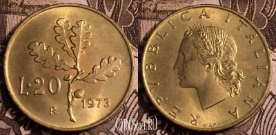 Италия 20 лир 1973 года, KM# 97.2, 65-047a