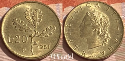 Италия 20 лир 1981 года, KM# 97, 388r-084 ♛