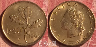 Италия 20 лир 1986 года, KM# 97, 350n-093