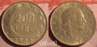 Италия 200 лир 1980 года, KM# 105, 042i-018