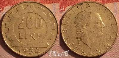 Италия 200 лир 1984 года, KM# 105, 374k-049