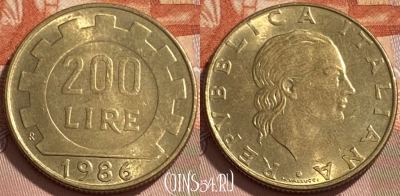 Италия 200 лир 1986 года, KM# 105, 495р-044 ♛