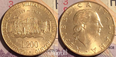 Италия 200 лир 1989 года, KM# 130, 183a-024