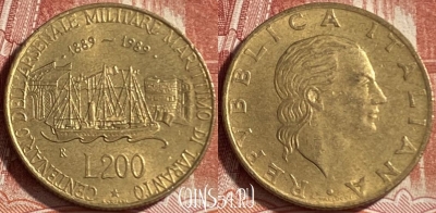 Италия 200 лир 1989 года, KM# 130, 491р-097
