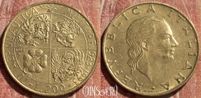 Италия 200 лир 1993 года, KM# 155, 082r-055 ♛