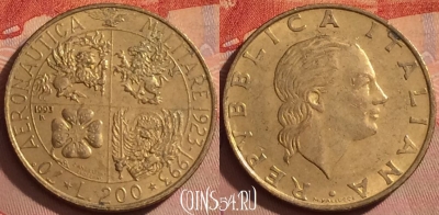 Италия 200 лир 1993 года, KM# 155, 376k-011