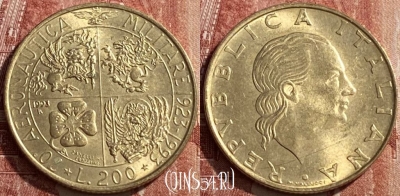 Италия 200 лир 1993 года, KM# 155, 449q-128 ♛
