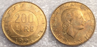Италия 200 лир 1995 года, KM# 105, 077-062b