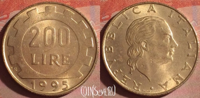 Италия 200 лир 1995 года, KM# 105, 054i-002