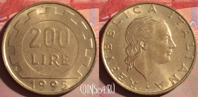 Италия 200 лир 1995 года, KM# 105, 068j-063