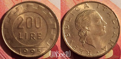 Италия 200 лир 1995 года, KM# 105, 212i-130