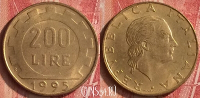 Италия 200 лир 1995 года, KM# 105, 335n-068