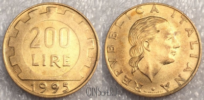 Италия 200 лир 1995 года, KM# 105, 077-067b