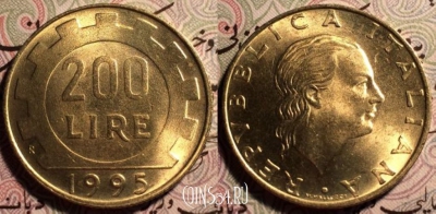 Италия 200 лир 1995 года, KM# 105, 051-126