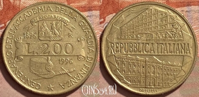 Италия 200 лир 1996 года, KM# 184, 094r-132 ♛