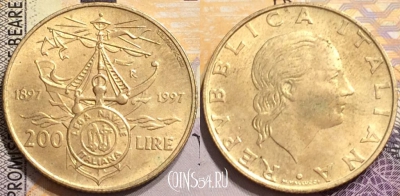 Италия 200 лир 1997 года, KM# 186, 147-029