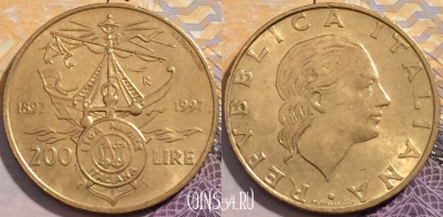 Италия 200 лир 1997 года, KM# 186, 202-054