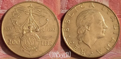Италия 200 лир 1997 года, KM# 186, 295k-129