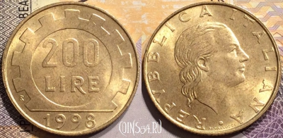 Италия 200 лир 1998 года, KM# 105, 139-027