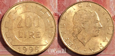 Италия 200 лир 1998 года, KM# 105, 207-012