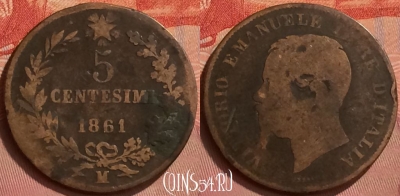 Италия 5 чентезимо 1861 года, KM# 3, 338l-132