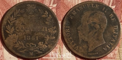 Италия 5 чентезимо 1861 года M, KM# 3, 237p-075