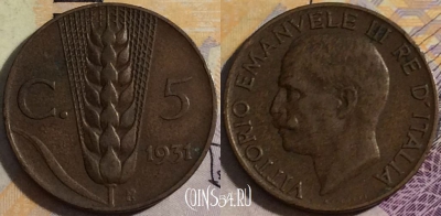 Италия 5 чентезимо 1931 года, KM# 59, 157-127