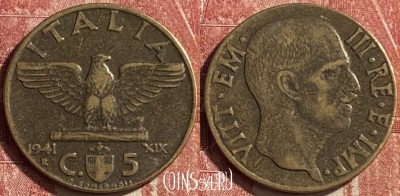 Италия 5 чентезимо 1941 года, KM# 73a, 452o-076 ♛