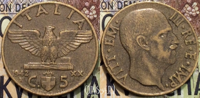 Италия 5 чентезимо 1942 года, KM 73a, 124-014