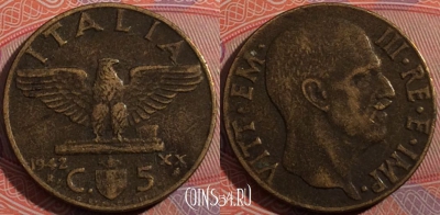 Италия 5 чентезимо 1942 года, KM# 73a, 183-088
