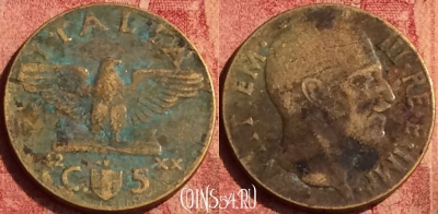 Италия 5 чентезимо 1942 года, KM# 73a, 389o-020