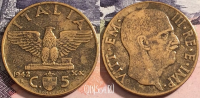 Италия 5 чентезимо 1942 года, KM# 73a, a088-014