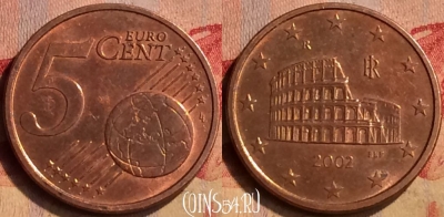 Италия 5 евроцентов 2002 года, KM# 212, 405-065