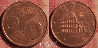 Италия 5 евроцентов 2008 года, KM# 212, 402-029