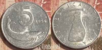 Италия 5 лир 1954 года, KM# 92, 091s-077