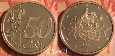 Италия 50 евроцентов 2004 года, KM# 215, PROOF, 500o-033