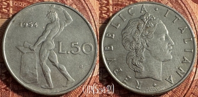 Италия 50 лир 1954 года, KM# 95.1, 358s-105