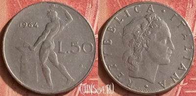 Италия 50 лир 1964 года, KM# 95.1, 340n-008