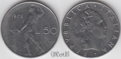 Италия 50 лир 1972 года, KM# 95.1,