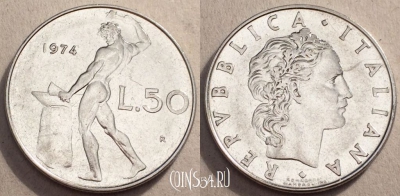 Италия 50 лир 1974 г., см. состояние, 84-062b
