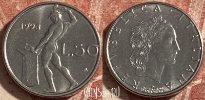 Италия 50 лир 1993 года, KM# 95.2, 285p-028