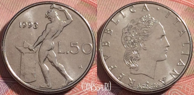 Италия 50 лир 1993 года, KM# 95.2, a140-114