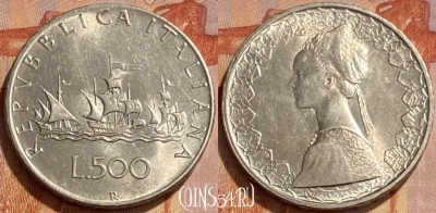 Италия 500 лир 1961 года, Ag, KM# 98, 461q-015 ♛