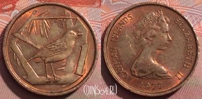 Каймановы острова 1 цент 1977 года, KM# 1, 238a-015