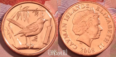 Каймановы острова 1 цент 2008 года, KM# 131, UNC,