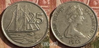 Каймановы острова 25 центов 1980 года, KM# 4, 153t-030 ♛