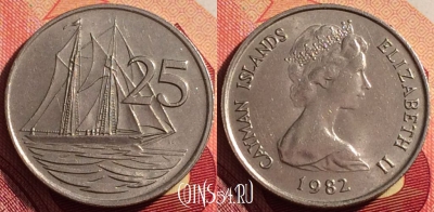 Каймановы острова 25 центов 1982 года, KM# 4, 207i-057