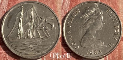 Каймановы острова 25 центов 1982 года, KM# 4, 256r-141 ♛